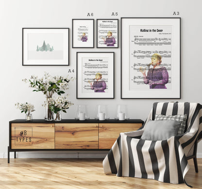 Adele - Rolling in the Deep Theme Song Print | Sheet Music Wall Art | Song Music Sheet Notes Print - 98types