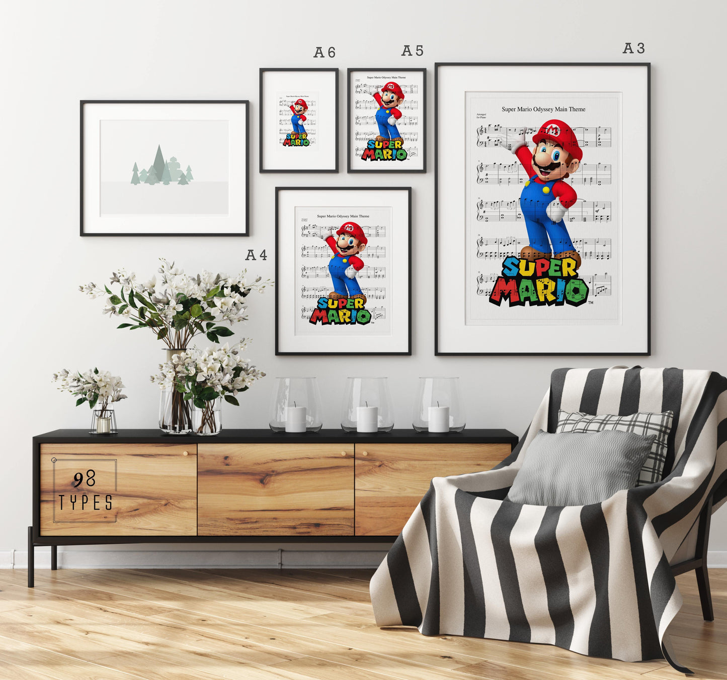 Super Mario Bros Theme Song Print | Sheet Music Wall Art | Song Music Sheet Notes Print - 98types