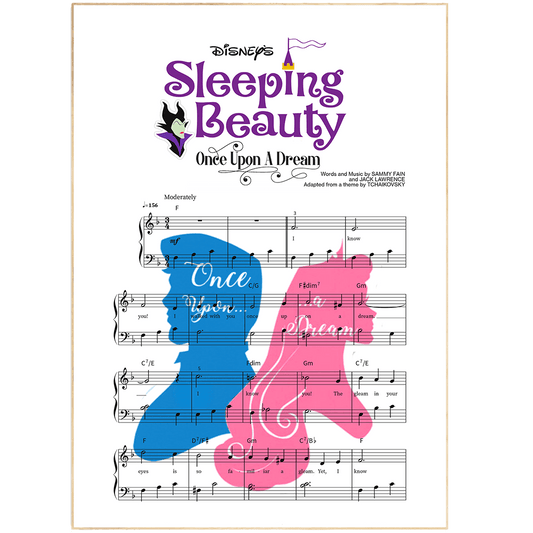 If you loved the Disney movie Sleeping Beauty, then you're going to adore this music-themed print. Inspired by the classic animated film, this Sleeping Beauty print is the perfect addition to any Disney fan's home decor. Printed on high-quality paper, this poster is a must-have for any Disney lover's collection.