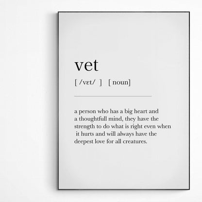 Vet Definition Print | Dictionary Art Poster | Wall Home Decor Print | Funny Gifts Quote | Greeting Card | Variety Sizes - 98types