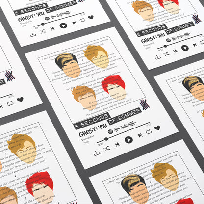 Grab the hottest tickets in town! Our 5 Seconds of Summer Ghost Of You lyrics prints are the perfect way to show everyone you've been devoted to the 5SOS fam from the beginning. Get ready to rock out with your favorite band in style!