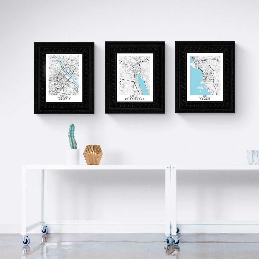 Bring the world into your home with our Warsaw Street Map Posters. Whether it's your hometown or an exotic dream destination, our poster prints of custom map art will make any wall come alive with cities and streets. With its modern Scandinavian design, our collection of maps and cities posters will take your decor to the next level!