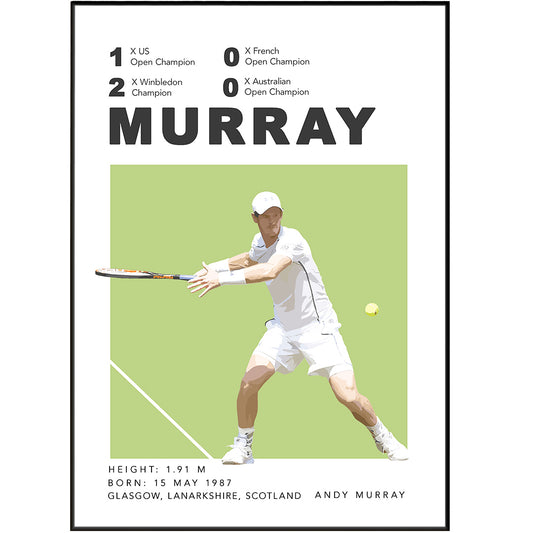 Bring the excitement of the tennis court to your home with Andy Murray's Tennis Posters. Choose from 5 different sizes (A6, A5, A4, A3) or print at home for convenient delivery. Show your appreciation for tennis with these minimalist prints of Grand Slam tournaments, tennis tournaments, and tennis courts.