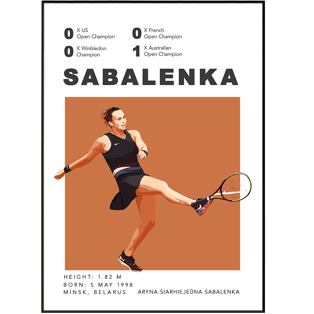 Adorn your walls in tennis art with Aryna Sabalenka Tennis Posters. Choose from 5 sizes - A6, A5, A4, and A3 - and get them safely and quickly printed at home. Choose from Grand Slam Tournaments Poster Wall Art, Tennis Tournaments Wall Art, Tennis Courts Art Prints, and Minimalist Tennis Court Prints for an artistic representation of the sport.