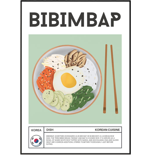 Discover the perfect addition to your kitchen with our BIBIMBAP Wall Art Poster. Featuring a vibrant and colorful food print, this poster showcases famous meals from around the world, making it a must-have for food lovers. This midcentury modern art piece also doubles as a kitchen decor, adding a touch of retro charm to any space. Get yours today and elevate your kitchen decor game!