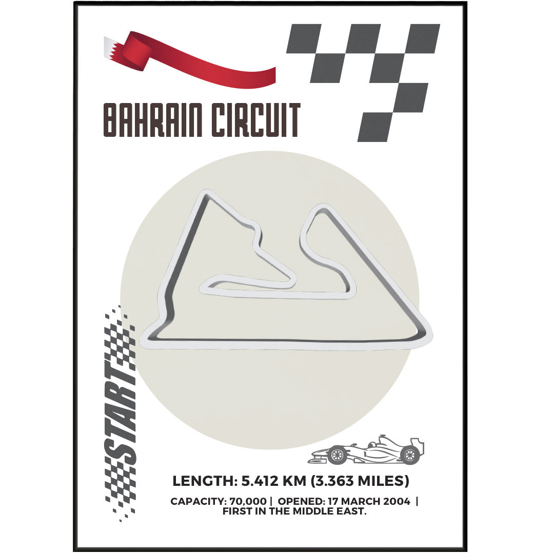 Get ready to dive into the world of Formula One with our Bahrain Circuit F1 Posters. Featuring a detailed map of the racing track and a circuit guide, these posters are a must-have for any formula one fan. Printed on premium, age-resistant paper in the UK, each poster provides fascinating information about the circuit's history, construction year, country, and memorable moments. Complete your collection with our "Formula One Poster" and showcase your love for the sport with pride.