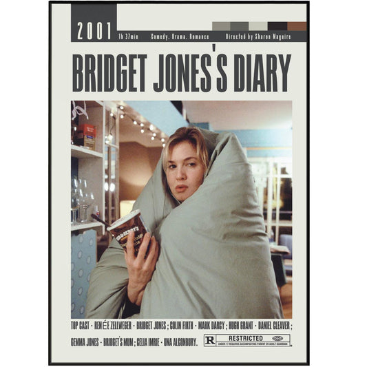 Discover the iconic film "Bridget Jones's Diary" with our custom minimalist posters. Featuring vintage retro art and the top cast of the movie, these posters are the perfect addition to any home decor. Available in sizes ranging from A6 to A3, relive the best movies of all time with these curated prints.