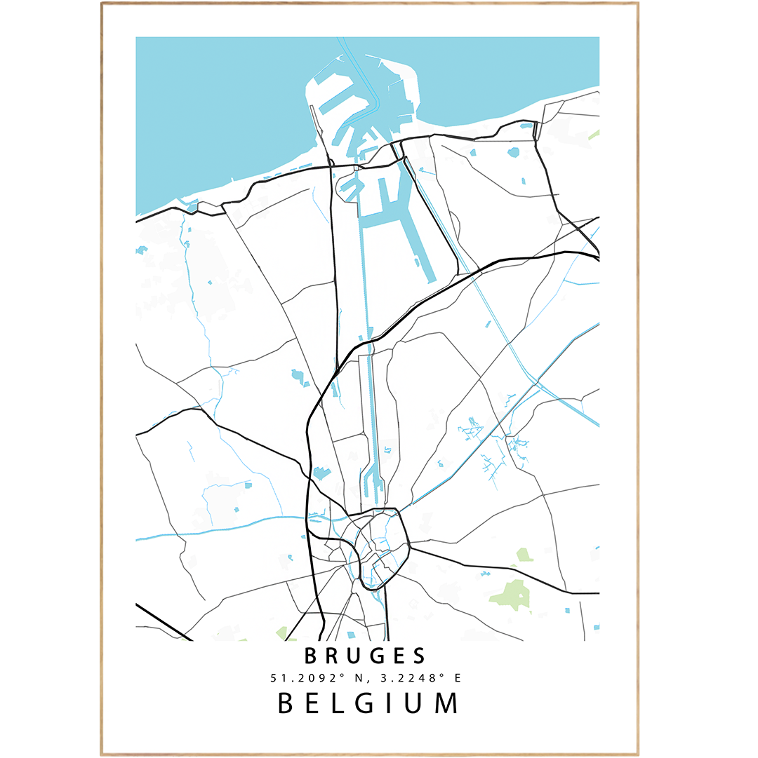 Add a touch of wanderlust to your walls with our Bruges Street Map Posters: beautiful poster art prints featuring custom street map designs and Scandinavian style. Explore the world in your own home with our map collection prints—perfect for finding your favorite city!