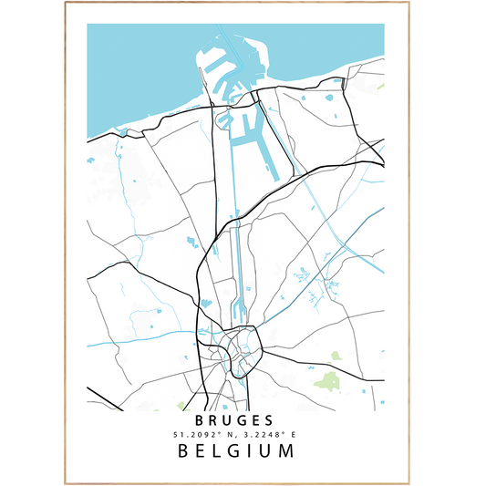 Add a touch of wanderlust to your walls with our Bruges Street Map Posters: beautiful poster art prints featuring custom street map designs and Scandinavian style. Explore the world in your own home with our map collection prints—perfect for finding your favorite city!