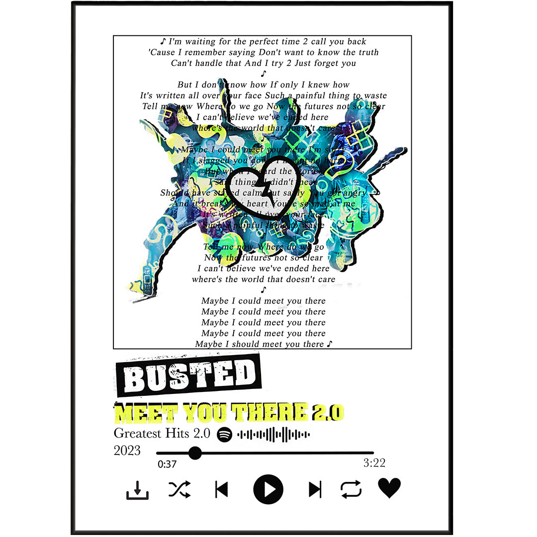 Discover beautiful and popular illustrations and photos to bring life to any room's wall with Busted-meet you there lyrics Prints. With 98 posters and art prints to choose from, you can explore the collection and create unique, handmade poster ilustrations.