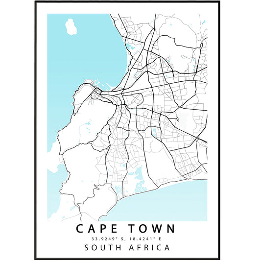 Cape Town Map Print | South Africa Map Art Poster | Cape Town City Street | South Africa Road Map Print | Variety Sizes