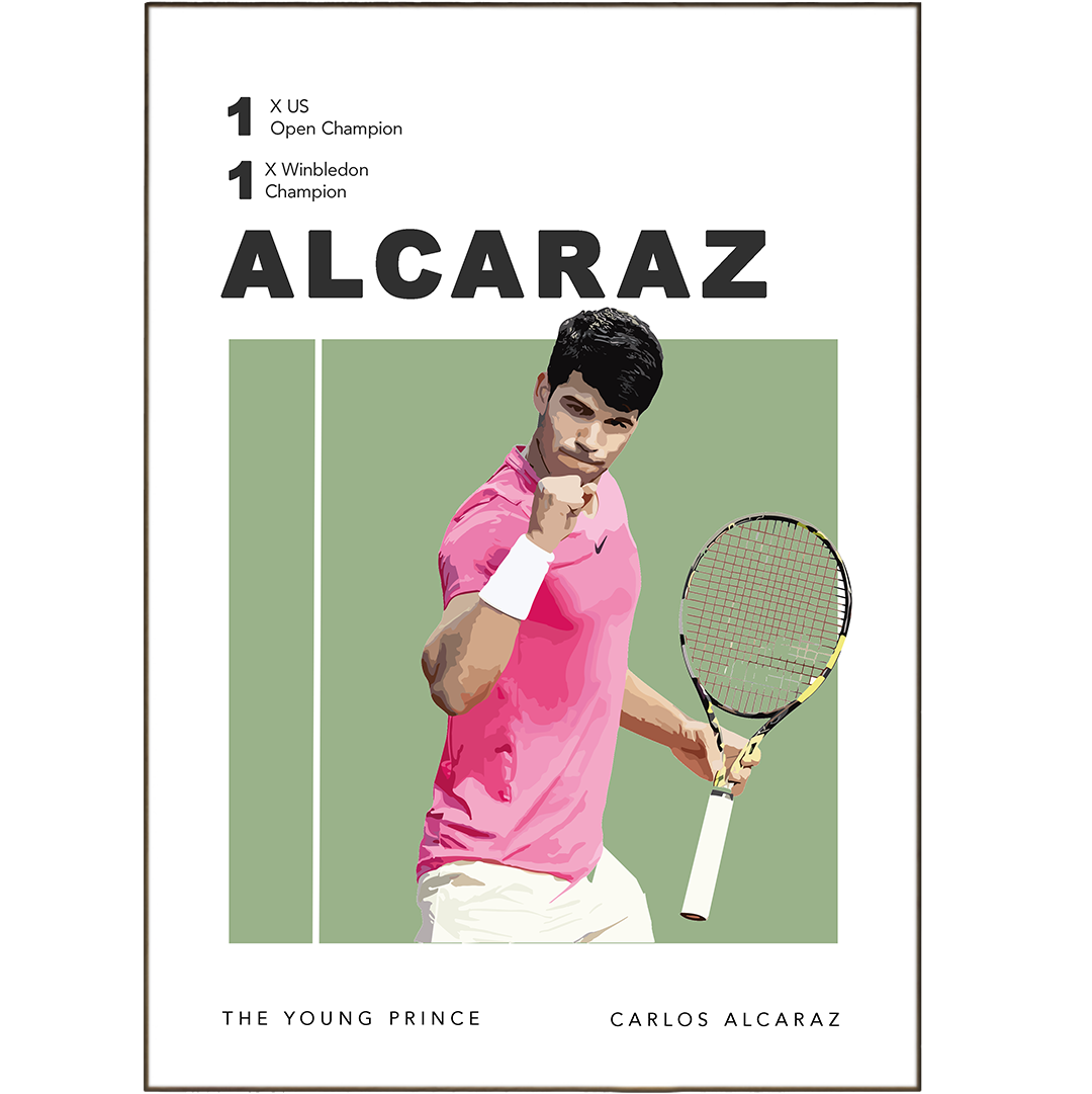 Decorate your home with these beautiful Carlos Alcaraz Tennis Posters. They feature tennis tournaments, Grand Slam Posters, and Tennis Poster in 5 sizes: A6, A5, A4, and A3, or you can print them at home. A classical and minimalist design of a tennis court with a bouncing tennis ball, it will make for the perfect wall art. Get it now and show your love for the sport.