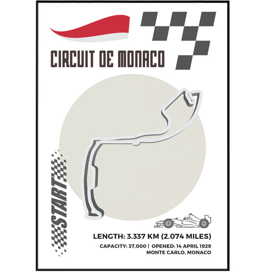 Become a racing expert with our Circuit de Monaco F1 Posters. Each featuring detailed information on the track's history, construction year, country, and notable moments. Made with age-resistant premium paper, these posters are a must-have for any Formula One fan. Combine with our "Formula One Poster" for the ultimate racing display.