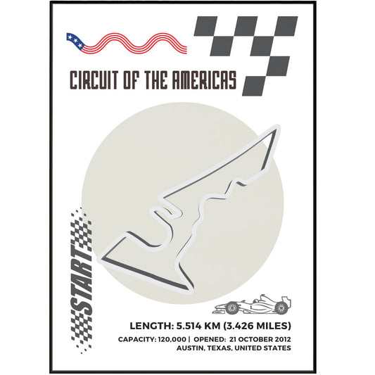 Experience the thrill of Formula One with Circuit of the Americas F1 Posters. Featuring a detailed map of the racing tracks and a circuit guide, these posters are a dream come true for fans. Made with premium, age-resistant paper and produced in the UK, each poster showcases historical information and notable moments from the circuit. Get your complete look with the "Formula One Poster" for the ultimate fan experience.