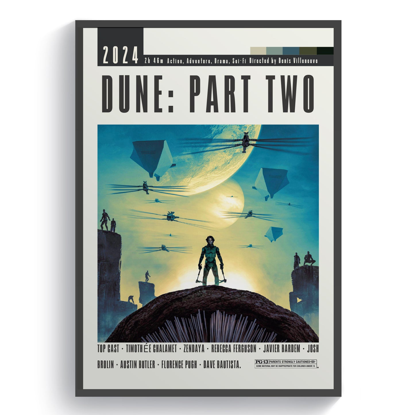 Discover the stunning world of DUNE with our PART 2 movie posters. Featuring intricate designs and captivating visuals, these posters are a must-have for any fan. Showcase your love for the franchise and bring the epic story to life with these high-quality prints. Own a piece of the DUNE universe today!