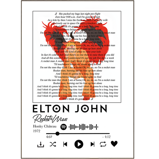 Make your walls the ultimate Elton John shrine with one of these "Rocket Man" prints! Perfect for the music lover, each print features the iconic song lyrics from the track - plus they come personalized with any Spotify song of your choice! Sing along and add some personality to your walls with these lyrical prints!