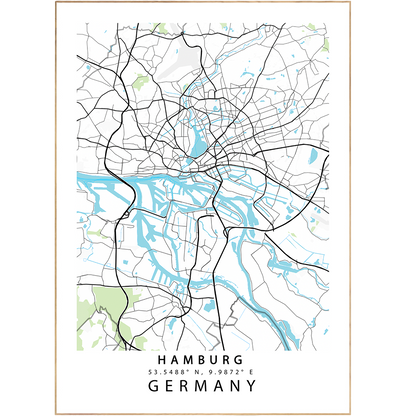 Explore the depths of Hamburg's grandeur with one of our custom Street Map Posters! Featuring beautiful prints of custom map art, this poster will surely maximize your walls’ potential for wanderlust. With this poster, you'll never get lost in the city - just stay on the map!
