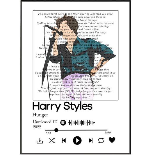 This Harry Styles Hunger Lyrics Prints is a perfect pick for any fan of music. Each print is meticulously crafted with hand-crafted posters featuring song lyrics quotations that can be printed onto wall art or wall frames. With customizable options and framed lyric prints for beautiful displays, it's the perfect choice for jazzing up any room.