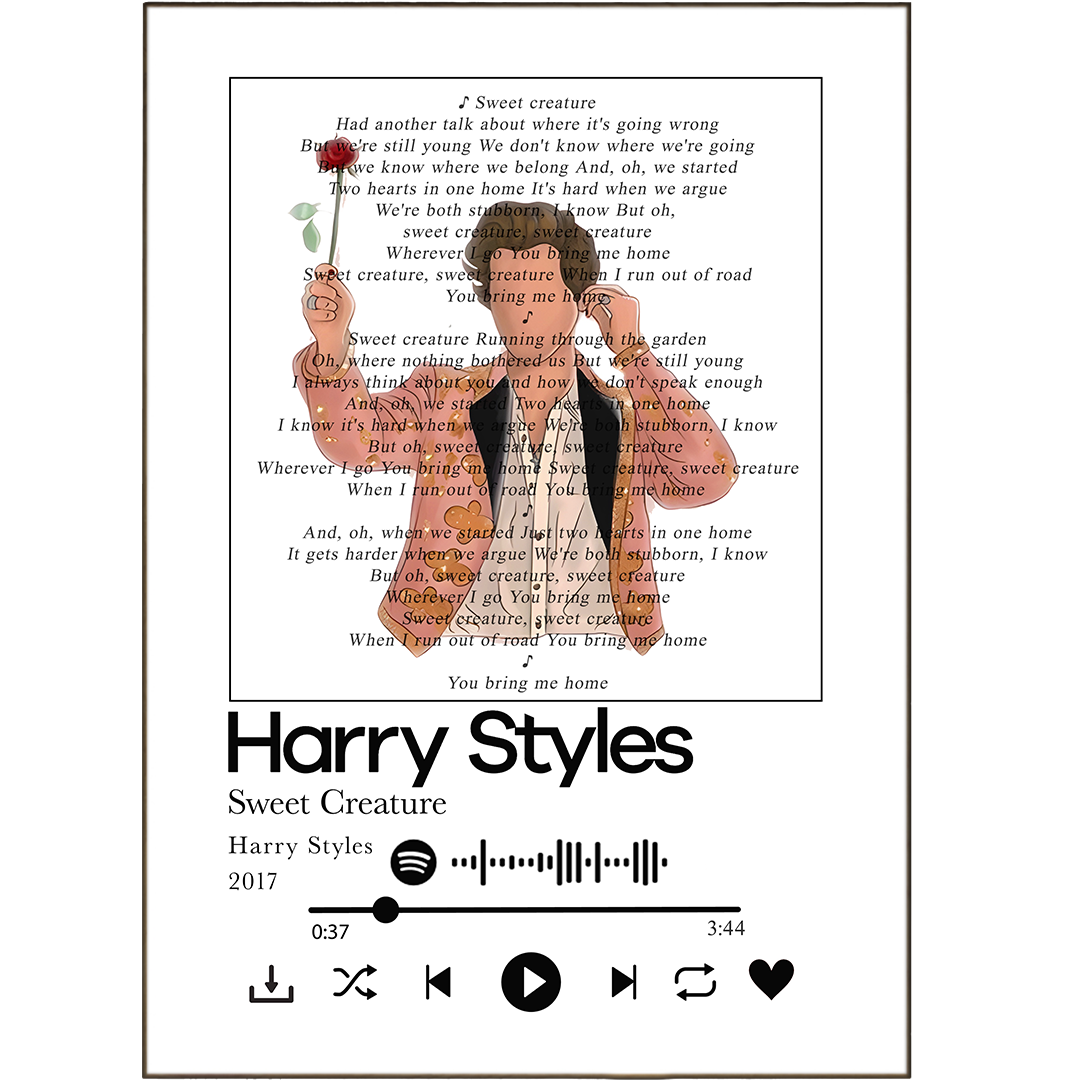 Bring Harry Styles' lyrics to life with these "sweet creature" prints - perfect for jazzing up the walls of any music-lover! From Spotify to "Sign of the Times", you can personalise your own song lyric prints to make your home truly unique. The possibilities are endless (and lovely!)!