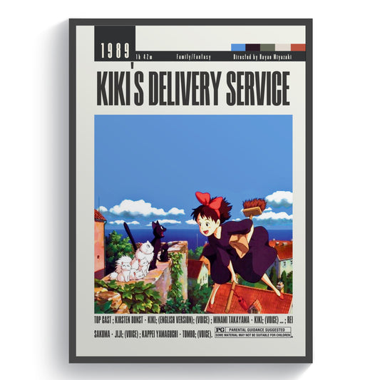 Add a touch of nostalgia and style to your home decor with these retro movie posters from Kiki's Delivery Service. Featuring iconic Hollywood movies from the 70s, these midcentury modern prints will elevate any space. Made with minimal and sleek designs, they make the perfect addition to any movie or TV lover's collection.