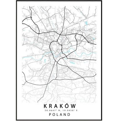 Krakow Poland Map Print | Krakow Street Map Road | Europe Poster Art | Poland Wall Art | Variety Sizes - 98types