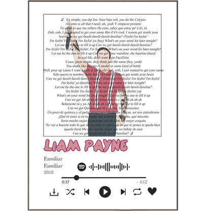 Get ready to hit the high notes with this Liam Payne Familiar Lyrics Print! This personalized gift is the perfect way to express your appreciation for your favorite song. It makes a great addition to your wall decor or to give as a unique and meaningful gift. With no need to worry about forgetting the words, your personalized song lyrics will always be close at hand!