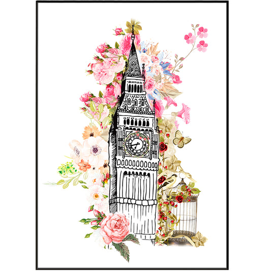 This Big Ben London Flowers Poster features stunning anatomical art, depicting human anatomy in art and monuments for drawing and art. The detailed poster makes a great addition to any home or office decor, with the iconic Big Ben Clock of London featured prominently. Perfect for art lovers!