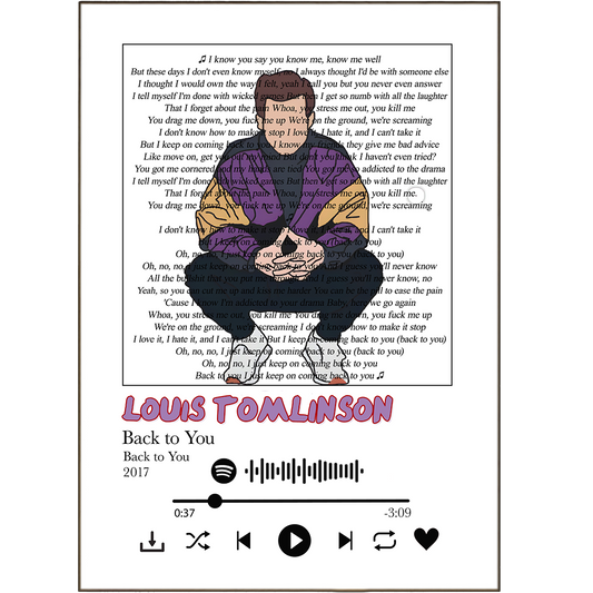 Introducing our exclusive Louis Tomlinson - Back to You Prints! Say what you really mean with a unique song lyric print; wall art your favorite bops and create a vibe with a personalized art print featuring lyrics from any spotify song. Show your music taste, and watch your walls come alive with lyrical flair!