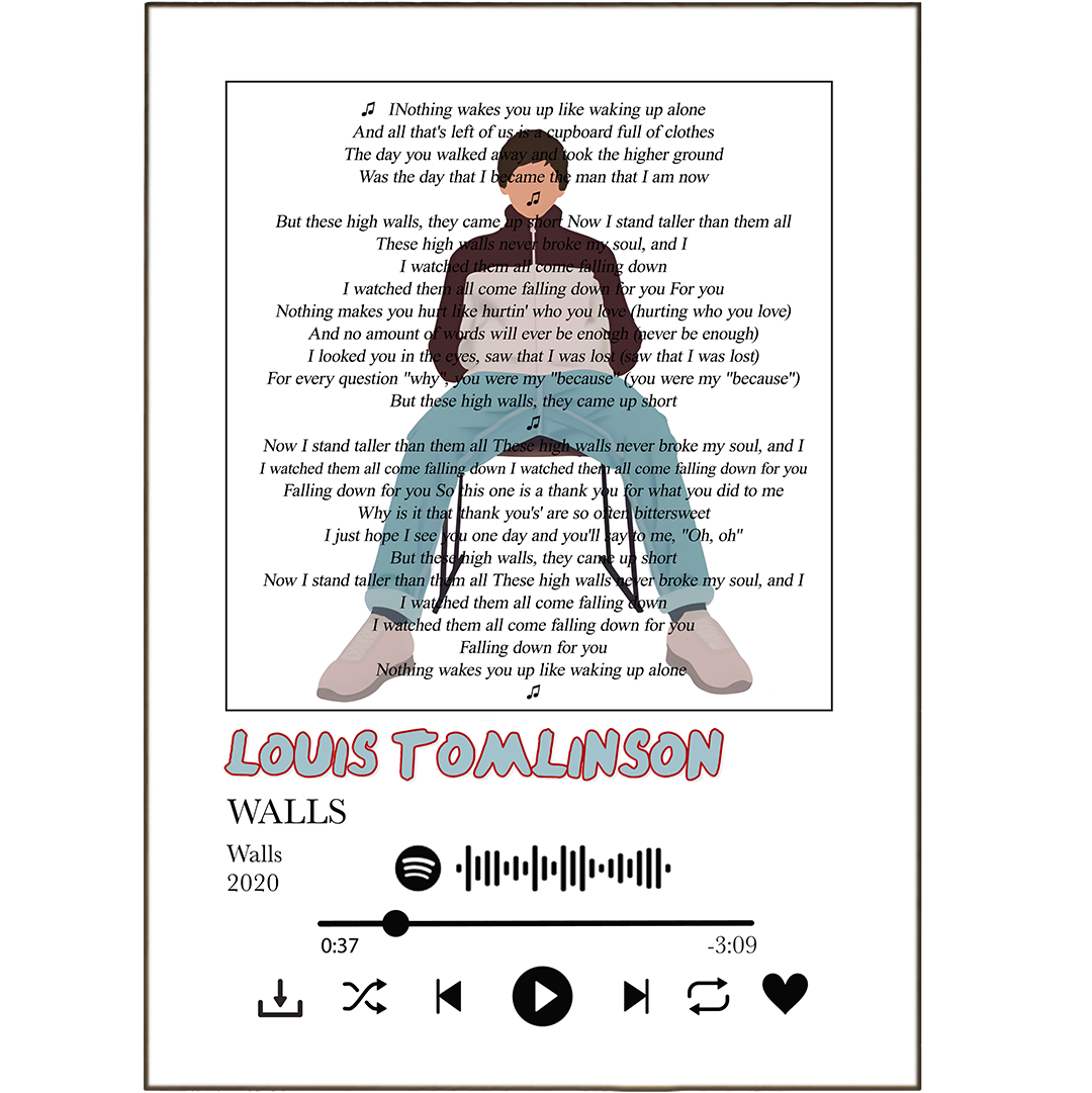 Brighten up any room with this Louis Tomlinson inspired wall print! Enjoy all of your favorite songs with these custom, songlyricprints! Whether you're customizing with your own lyrics, or basking in the beauty of pre-made lyric prints, you can be sure you'll be singing your own personalised song with this unique wall art. Let the music move ya, with these Spotify-powered lyric prints!