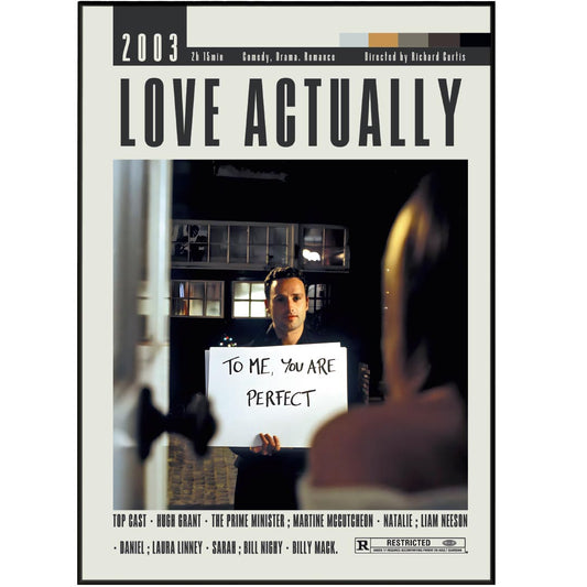 Elevate your movie collection with our Love Actually Poster. Featuring original movie art and vintage retro designs, this custom print is the perfect addition to any wall. Available in sizes from A6 to A3, it's the best way to showcase your love for Richard Curtis Movies.