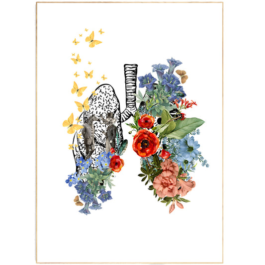 Discover the beauty of anatomy with this Lungs Flowers Print featuring realistic and detailed face anatomy lines and detailed organs. With an anatomical art design and anatomical heart drawing, this artistic print is perfect for adding some exceptional beauty to your home or office.