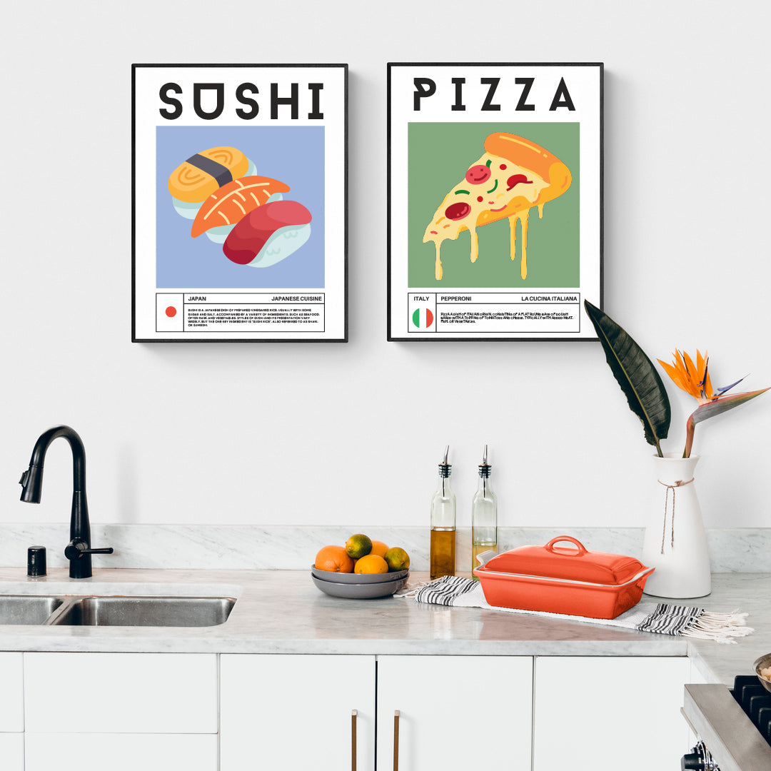 Display your love for food and art with our SPAGHETTI Wall Art Poster. Featuring colorful prints and famous meals from around the world, this retro-style poster is perfect for adding a touch of modern kitchen decor to any space. Indulge your inner foodie with this unique and educational piece.