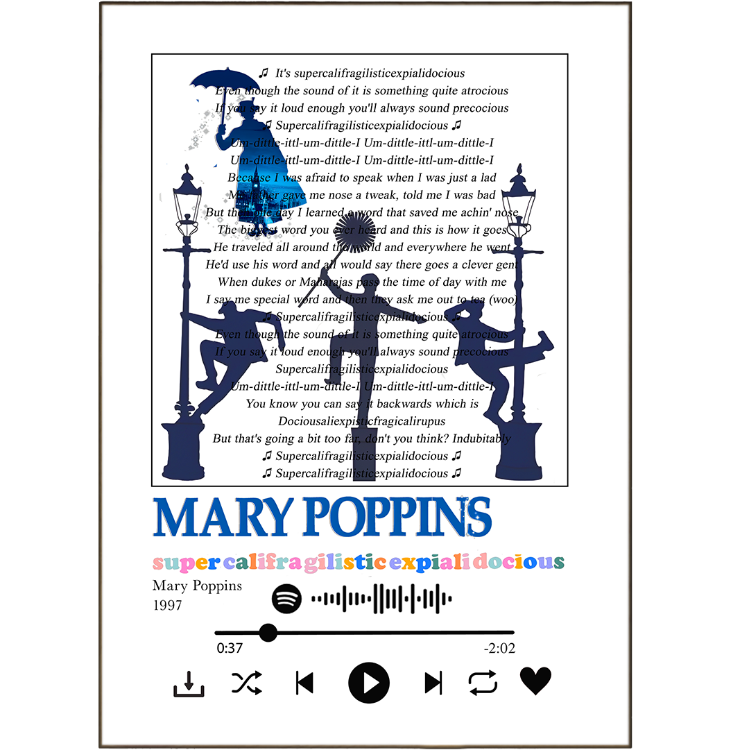 Don't just settle for the same ol' song and dance - add a jazzy touch to your home decor with our Mary Poppins-approved Supercalifragilisticexpialidocious Prints! Choose from 100s of unique designs or create your own art and wall prints, personalized with your favorite song lyrics. Whether you're looking for tasteful wall art or colorful posters, we've got you covered with our lyrics-made-art! Boogie to the beat and get your decor singin'.