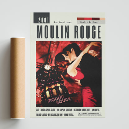 "Enhance your movie-themed decor with our original Moulin Rouge Poster. Featuring stunning movie art and vintage design, this custom and minimalist print is available in various sizes from A6 to A3. A must-have for any movie lover!"