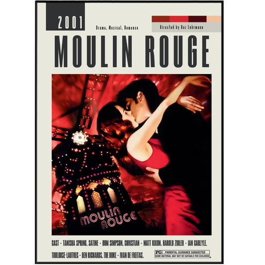 "Enhance your movie-themed decor with our original Moulin Rouge Poster. Featuring stunning movie art and vintage design, this custom and minimalist print is available in various sizes from A6 to A3. A must-have for any movie lover!"
