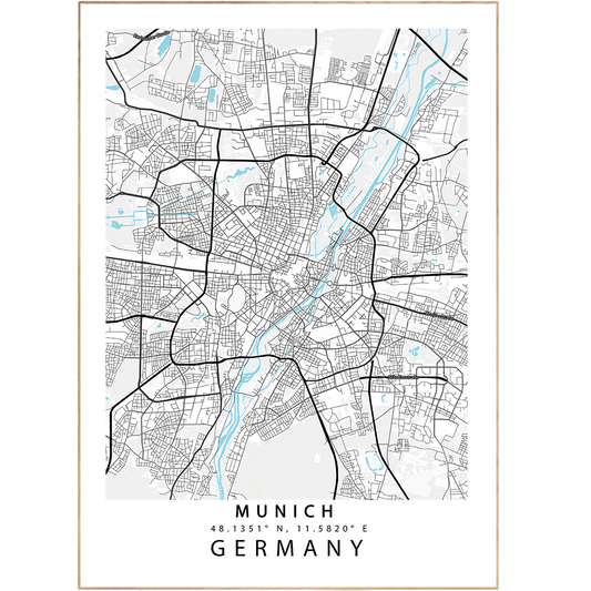 Be the city's tour guide with our Munich Street Map Posters! Featuring Custom Map Art Prints, these showstopping streetmap posters will have you exploring beyond the beaten path. Customize the design to make your own unique maps and cities posters – perfect for adding a personalized touch to any room. Ready for adventure? Let's go!