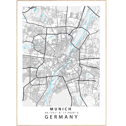 Be the city's tour guide with our Munich Street Map Posters! Featuring Custom Map Art Prints, these showstopping streetmap posters will have you exploring beyond the beaten path. Customize the design to make your own unique maps and cities posters – perfect for adding a personalized touch to any room. Ready for adventure? Let's go!