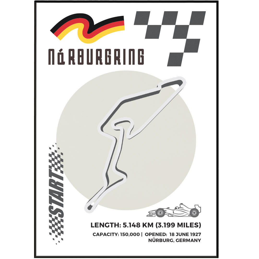 Enhance your love for Formula One with our NÜRBURGRING Circuit F1 posters. Made of matte premium paper, each poster features detailed information about the circuit's history and notable moments. Perfect for any fan, these posters are made in the UK and are age-resistant. Get the ultimate F1 experience with our Formula One Poster.