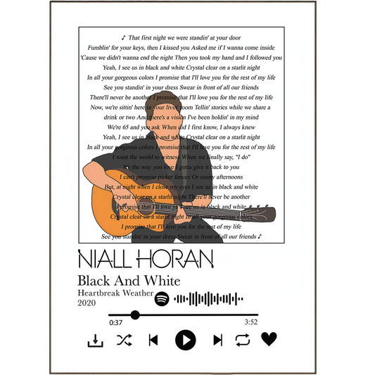 Spice up your walls with Niall Horan's unique song lyric prints! These one-of-a-kind prints are sure to bring a dose of personality to your home. You can customize them with your favorite song lyrics from Spotify - so no matter the tune, you can find the sentiment. Looking for a special gift? Look no further - these song lyric wall art prints are the perfect way to share a personalized message!