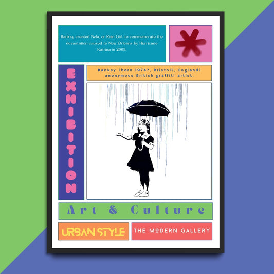 Discover the captivating world of street art with our Rain Girl Street Art Poster featuring the iconic work of Banksy. With vibrant and thought-provoking designs, this poster showcases the talent and impact of one of the most influential street artists. Add an urban touch to your space and elevate it with the artistry of Banksy.