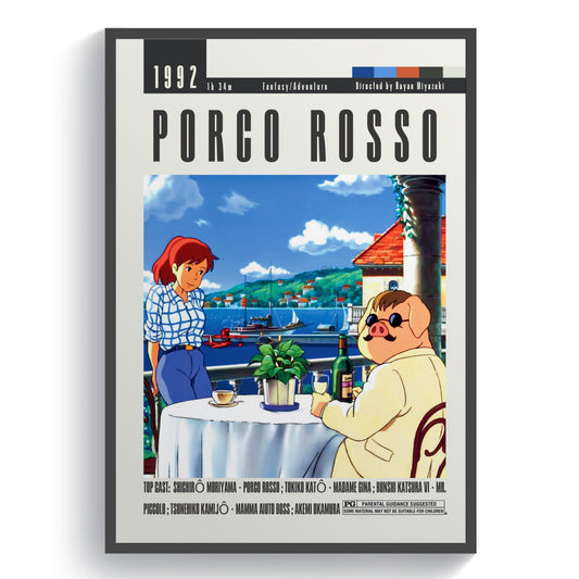 Decorate your home with these retro and stylish Porco Rosso movie posters. Featuring midcentury modern design and showcasing one of the best movies of all time, these prints will add a touch of Hollywood glamour to any room. With midcentury style and minimal movie art, these posters are a must-have for any movie lover.