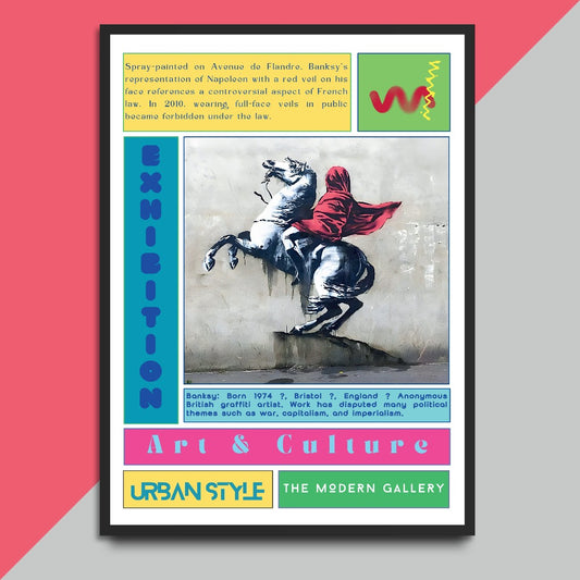 Discover the iconic street art of Banksy with our Red Horseman Street Art Poster. Featuring Banksy's signature style and thought-provoking messages, this poster adds a touch of urban cool to any space. Made with high-quality materials, it's the perfect statement piece for art lovers and admirers of this renowned artist.