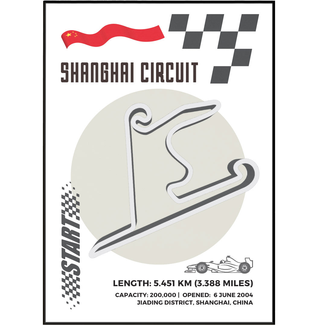 Take your love for Formula One to the next level with Shanghai Circuit F1 posters. Made with matte premium paper, these posters are age-resistant and feature detailed information about the circuit's history, country, and notable moments. Perfect for any racing enthusiast, combine it with our "Formula One Poster" for a complete look. Produced in the UK.