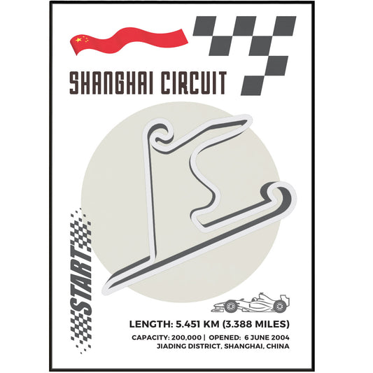 Take your love for Formula One to the next level with Shanghai Circuit F1 posters. Made with matte premium paper, these posters are age-resistant and feature detailed information about the circuit's history, country, and notable moments. Perfect for any racing enthusiast, combine it with our "Formula One Poster" for a complete look. Produced in the UK.