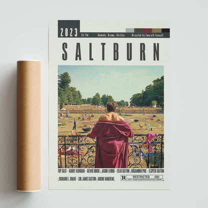 Elevate your home decor with our Saltburn Poster featuring stunning original movie art posters. Available in various sizes, this vintage-inspired wall art print is perfect for any midcentury or retro style. Add a touch of cinema to your space with this custom, minimalist movie poster of the best movies of all time.
