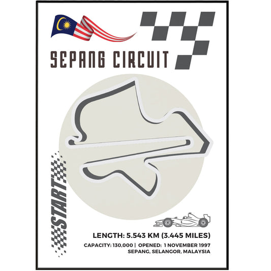 Introducing the Sepang Circuit F1 posters, the perfect addition to any Formula One fan's collection. Made with high-quality matte premium paper, each poster features a detailed map of the racing track, along with historical information and notable moments. Add the "Formula One Poster" for a complete look. Made in the UK with age-resistant paper. Get your dream F1 posters today!