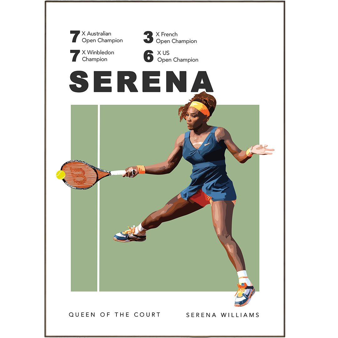 Celebrate your love of tennis with this collection of Serena Williams Tennis Posters. Featuring iconic tennis tournaments, Grand Slams, and courts, these posters come in A5, A4, and A3 sizes. Enjoy the elegant grainy retro effect and minimalist graphics of the bouncing tennis ball and courts. Perfect for any tennis fan!