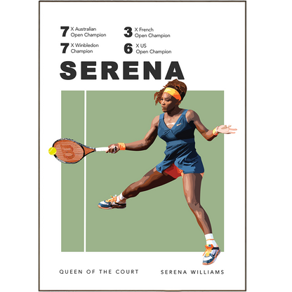 Celebrate your love of tennis with this collection of Serena Williams Tennis Posters. Featuring iconic tennis tournaments, Grand Slams, and courts, these posters come in A5, A4, and A3 sizes. Enjoy the elegant grainy retro effect and minimalist graphics of the bouncing tennis ball and courts. Perfect for any tennis fan!