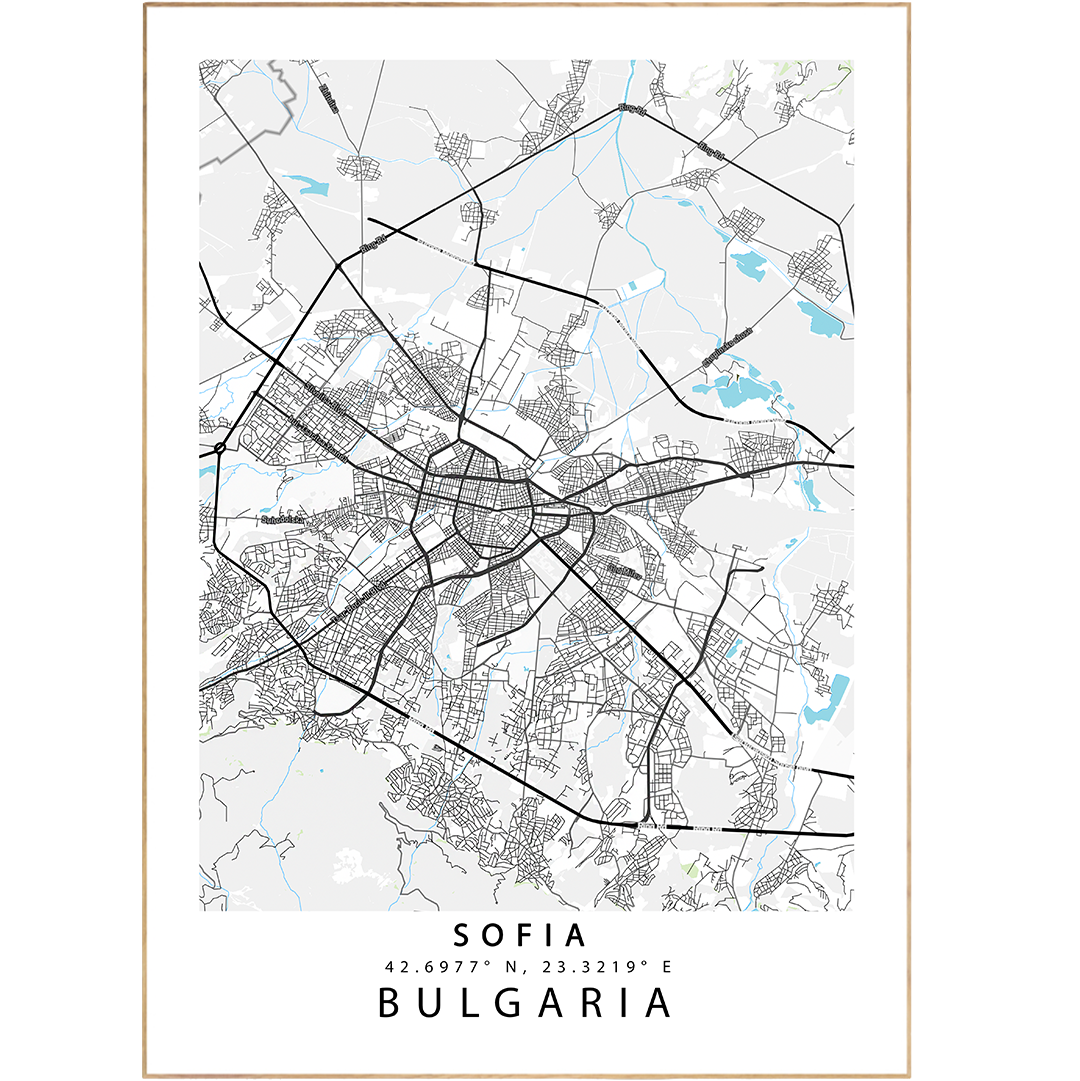 Explore Sofia with our beautiful poster of custom map art prints! Perfect for any traveler or Sofia enthusiast, our streetmap posters capture the essence of the city, from its intricate streets to its landmarks. Get lost in a world of maps and cities with our posters and prints of maps – hang at home or workspace, and take a piece of Sofia with you!