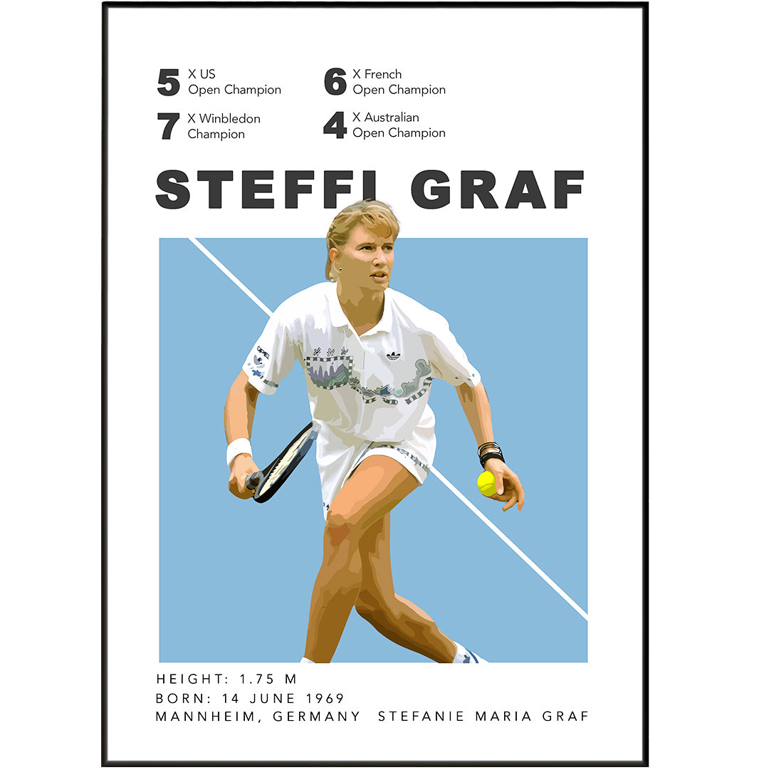 Steffi Graf Tennis Posters are perfect for any tennis fan, featuring tournaments, Grand Slams, and court prints in five sizes. Available as a print-at-home option, these prints look fantastic on any wall and last for years. Show your love of tennis with the perfect poster!